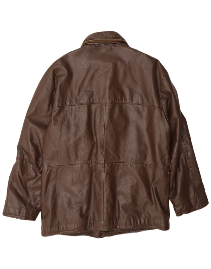 Vintage Mens Hooded Leather Jacket UK 38 Medium Brown