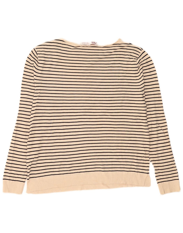 Zara Womens Top Long Sleeve UK 14 Medium Beige Striped Viscose