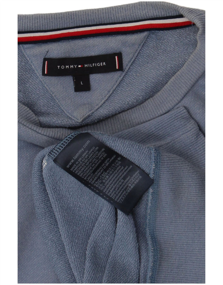 Tommy Hilfiger Mens Graphic Sweatshirt Jumper Large Blue Colourblock Cotton