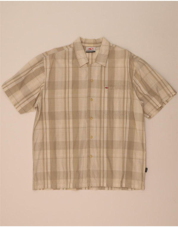 O'Neill Mens Short Sleeve Shirt Medium Beige Check Cotton