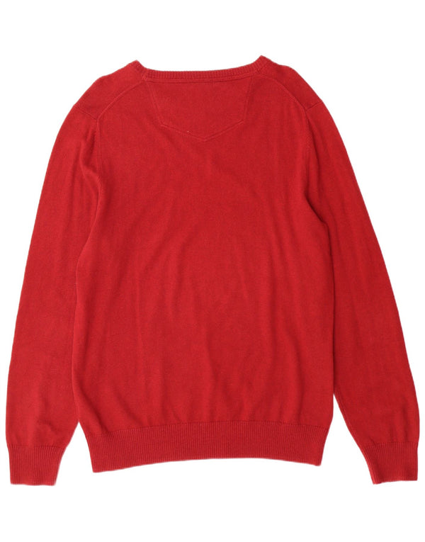 FAT FACE Mens Boat Neck Jumper Sweater Large Red Cotton