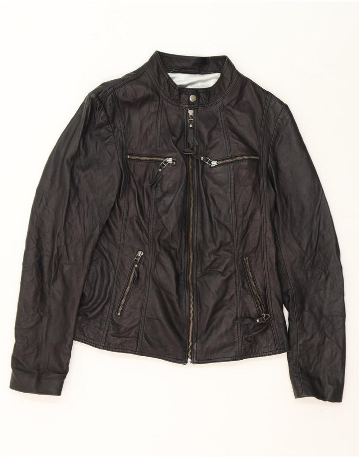 PRATO Womens Crop Leather Jacket EU 40 Medium Black Leather Vintage Prato and Second-Hand Prato from Messina Hembry 