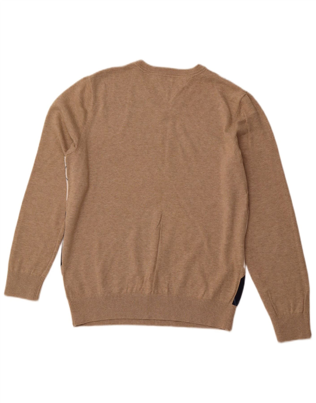 TOMMY HILFIGER Mens V-Neck Jumper Sweater Medium Beige Argyle/Diamond