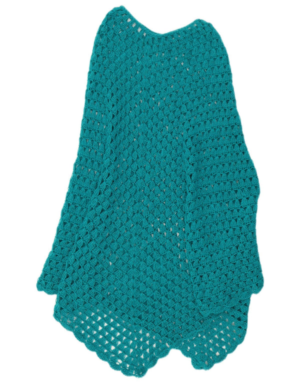 Vintage Womens Asymmetric Crochet Poncho Jumper One Size Turquoise