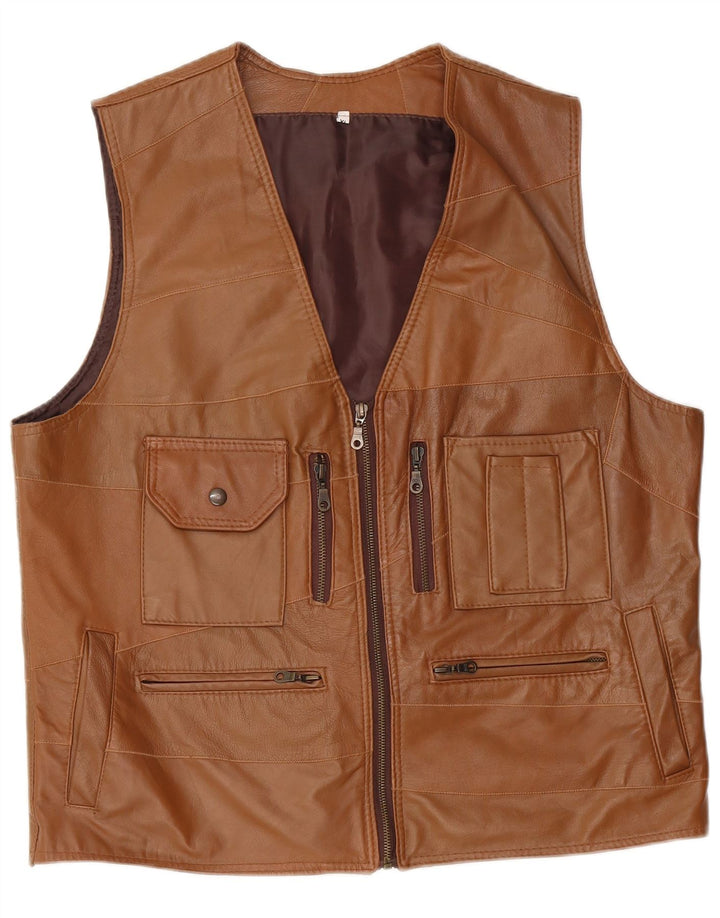 Vintage Mens Leather Waistcoat XL Brown