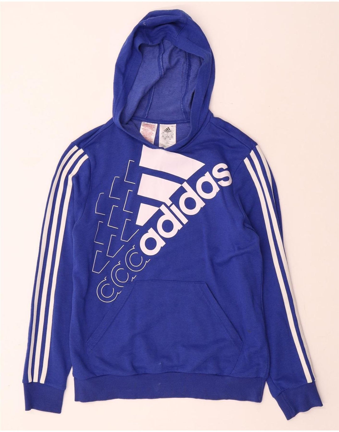 ADIDAS Boys Graphic Hoodie Jumper 13-14 Years Blue Cotton