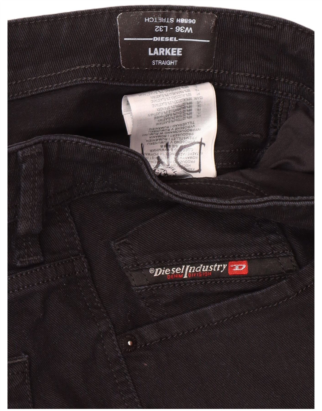 DIESEL Mens Larkee Straight Jeans W36 L32 Black Cotton