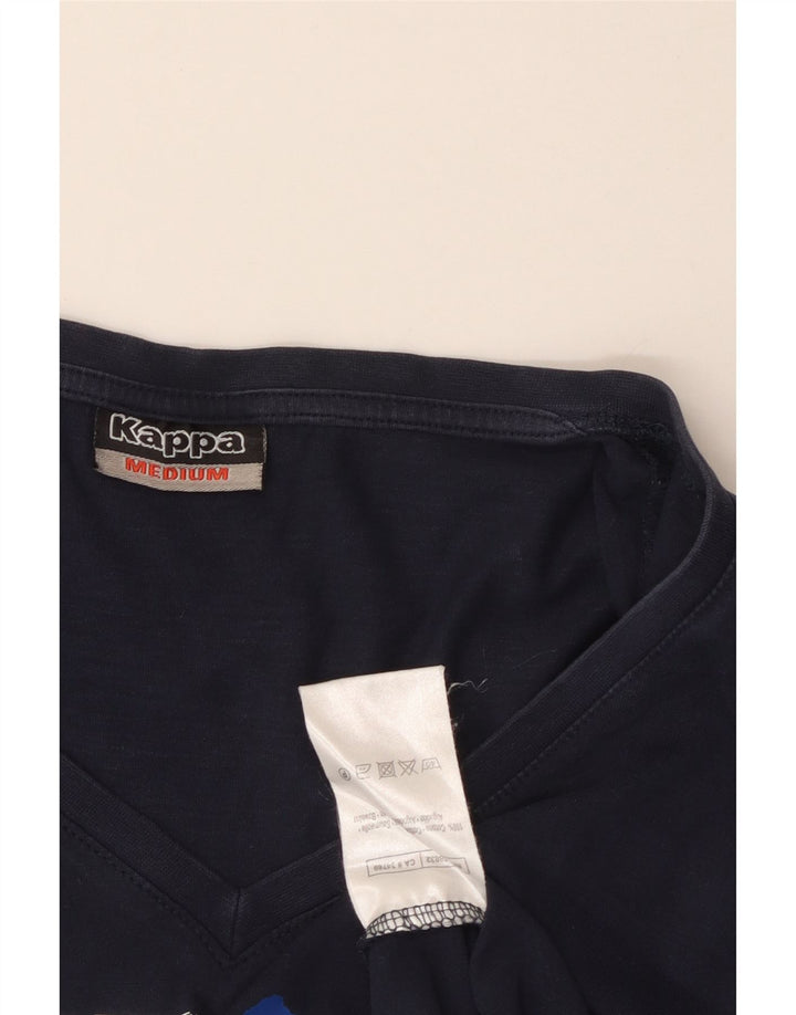 KAPPA Womens Graphic T-Shirt Top UK 12 Medium Navy Blue Cotton