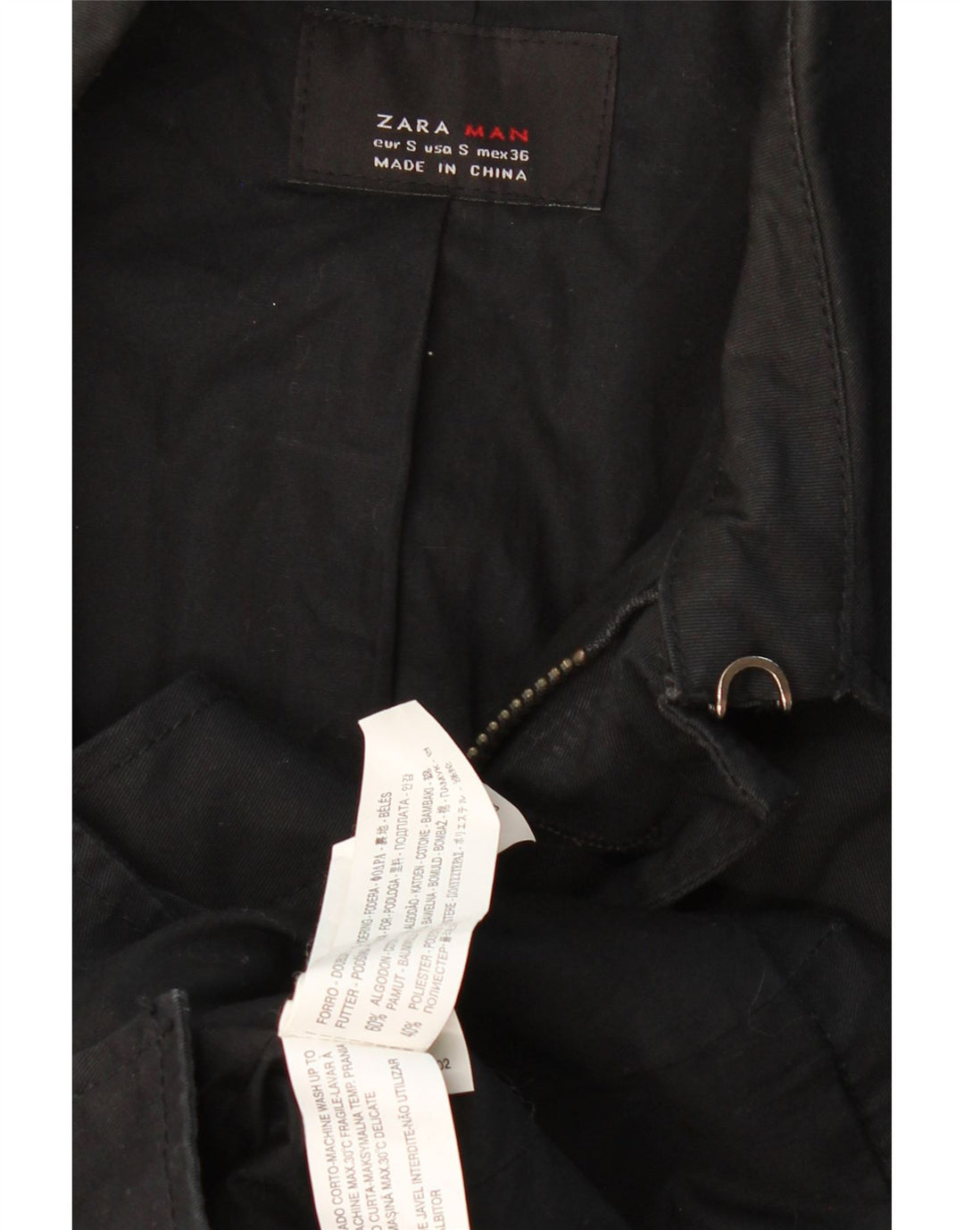 ZARA Mens Trench Coat UK 36 Small Black Cotton