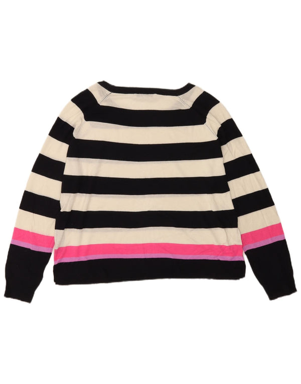 Zara Womens Boat Neck Jumper Sweater UK 14 Medium White Striped Viscose