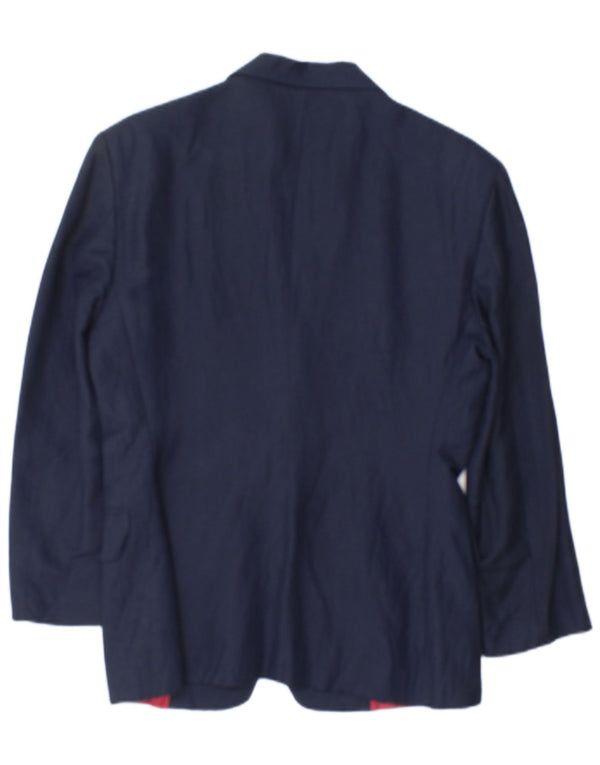 Benetton Womens 2 Button Blazer Jacket IT 42 Medium Navy Blue Linen