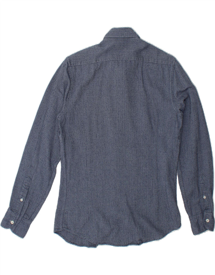 MASSIMO DUTTI Mens Shirt Small Navy Blue Chevron Cotton Vintage Massimo Dutti and Second-Hand Massimo Dutti from Messina Hembry 