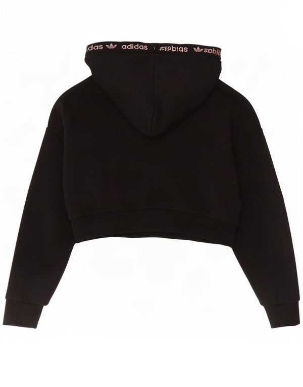 Adidas Womens Crop Graphic Oversized Hoodie Jumper UK 8 Small Black Cotton