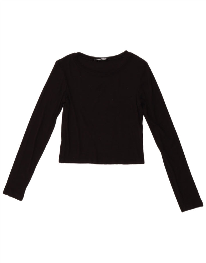 Zara Womens Crop Top Long Sleeve UK 8 Small Black