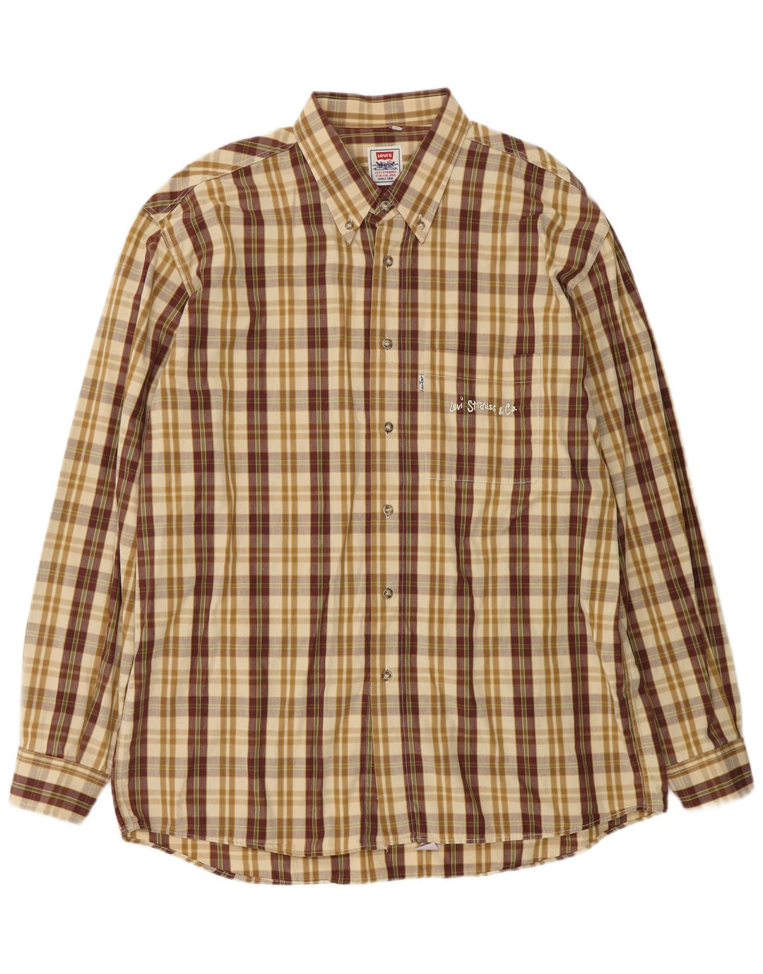 LEVI'S Mens Shirt XL Beige Check Cotton