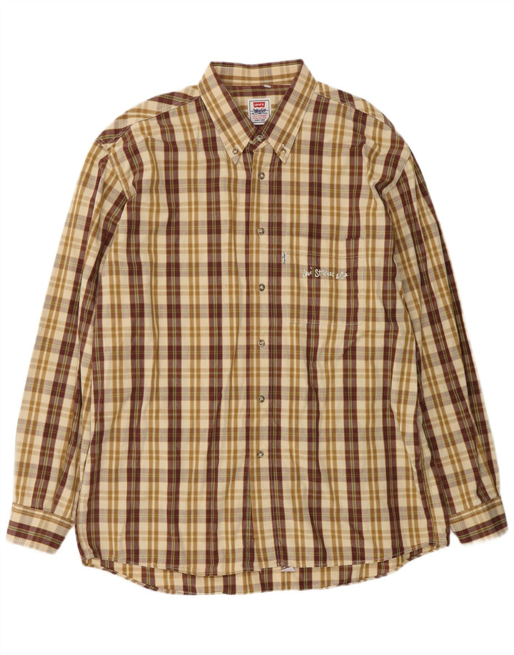 LEVI'S Mens Shirt XL Beige Check Cotton