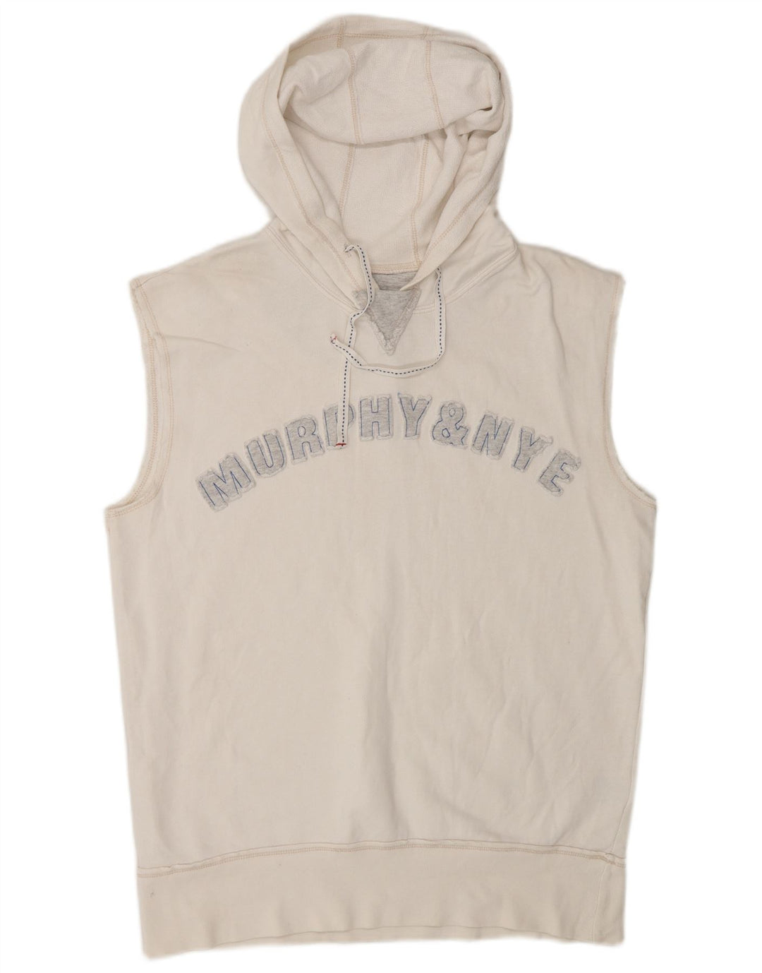 MURPHY & NYE Mens Hooded Graphic Vest Top Large Off White Cotton