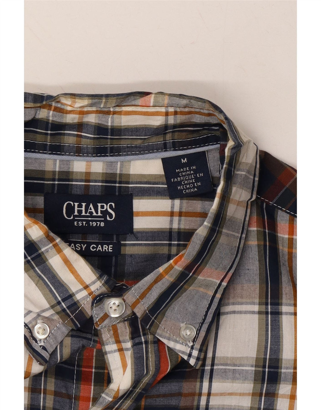 CHAPS Mens Shirt Medium Navy Blue Check Cotton Vintage Chaps and Second-Hand Chaps from Messina Hembry 