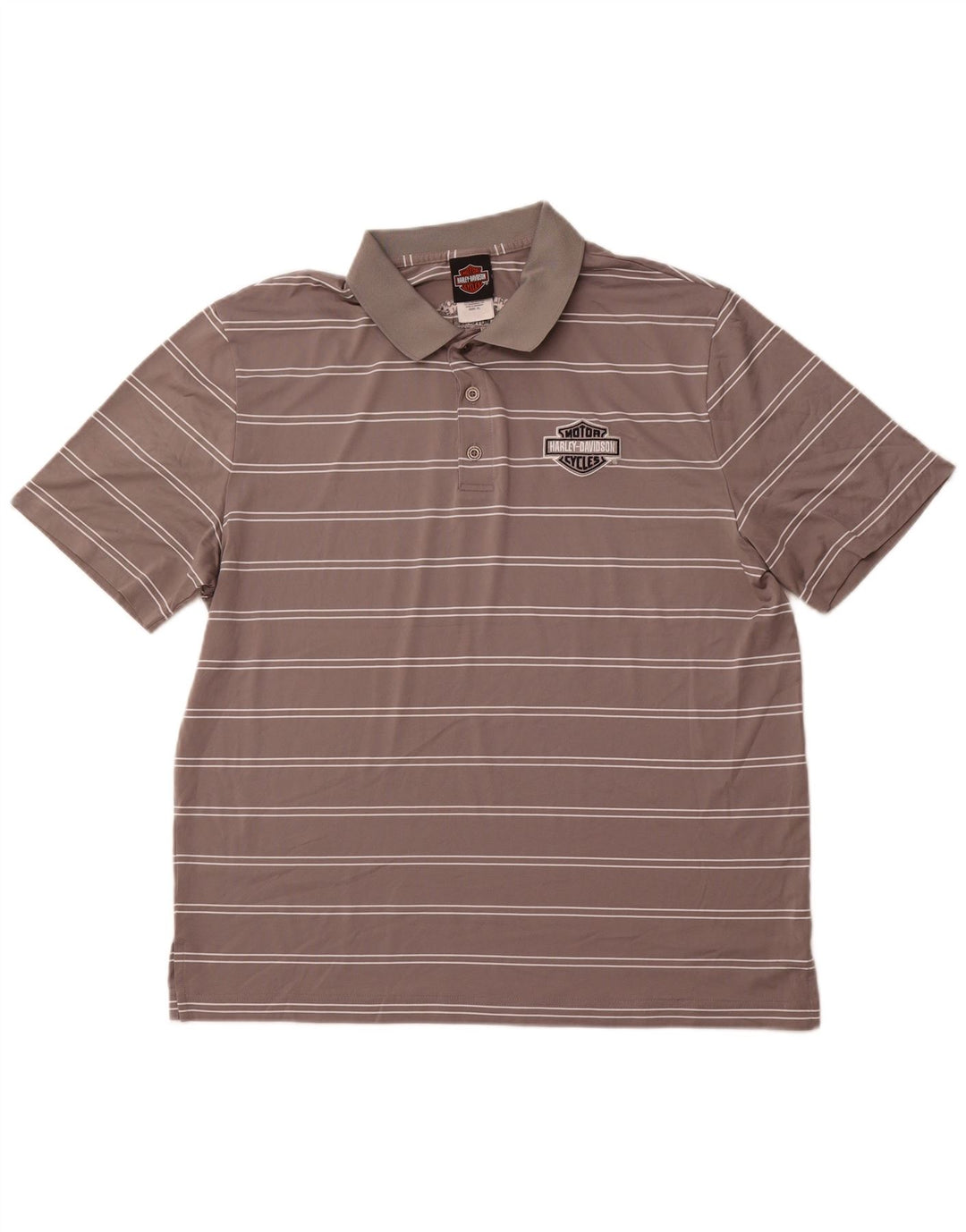 HARLEY DAVIDSON Mens Polo Shirt XL Grey Striped Polyester