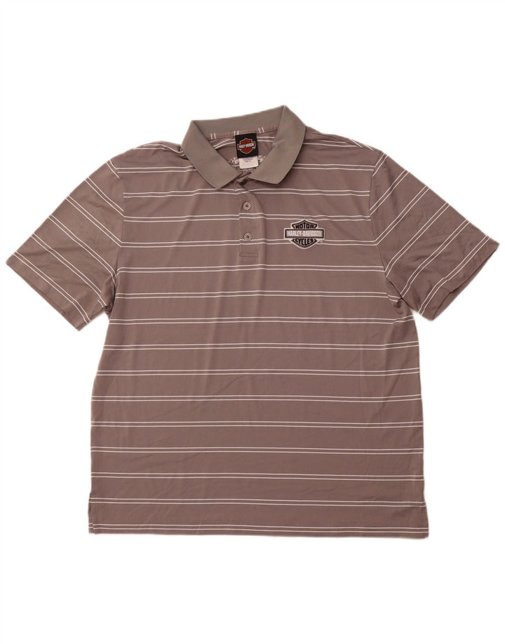 HARLEY DAVIDSON Mens Polo Shirt XL Grey Striped Polyester