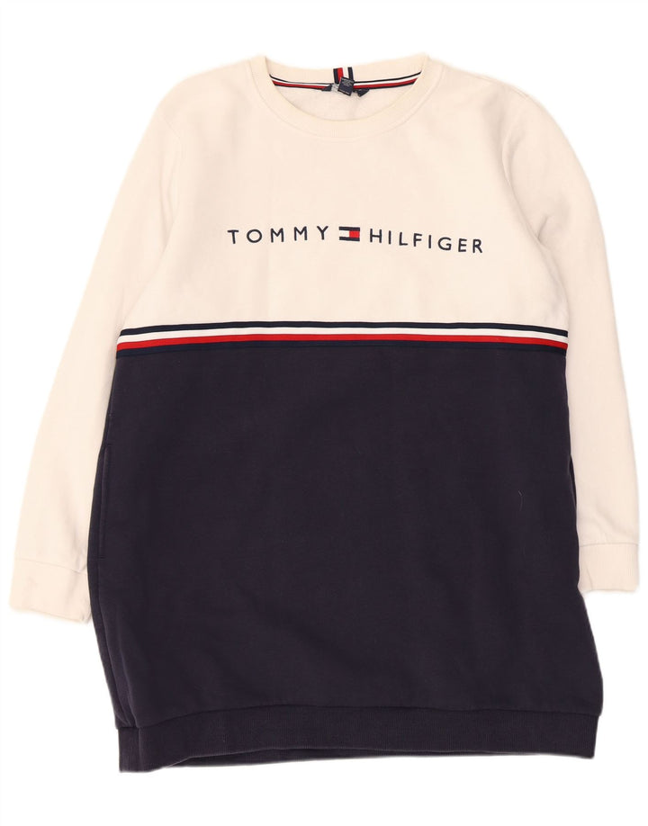 TOMMY HILFIGER Womens Graphic Jumper Dress UK 16 Large White Colourblock