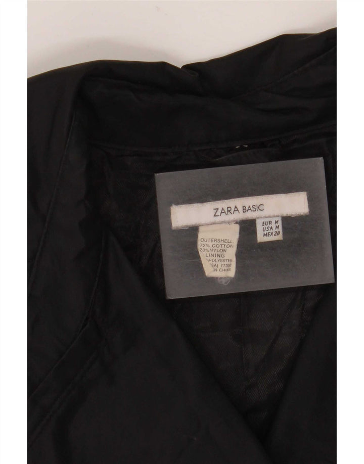 Zara Womens Trench Coat UK 12 Medium Black Cotton