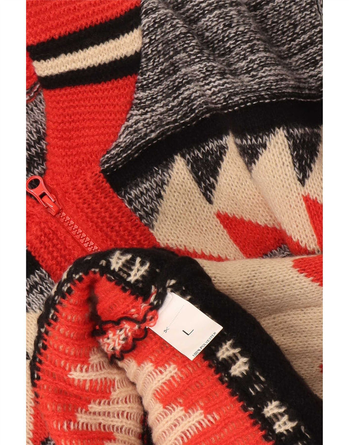 Vintage Mens Cardigan Sweater Large Multicoloured Geometric Polyester