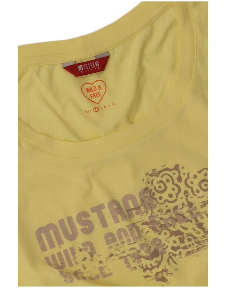 MUSTANG Womens Graphic T-Shirt Top UK 6 XS Yellow
