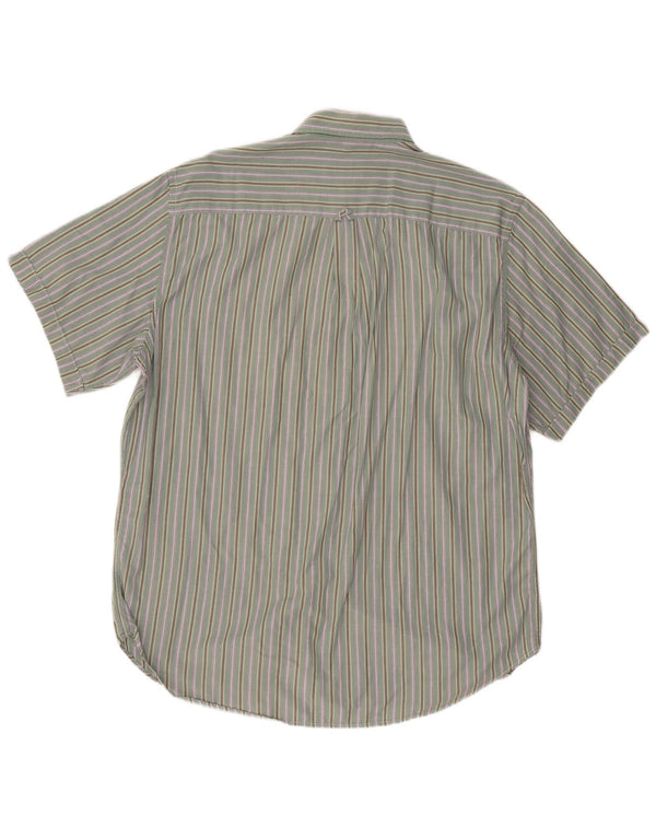 Henry Cottons Mens Short Sleeve Shirt Size 41 16 Large Green Striped