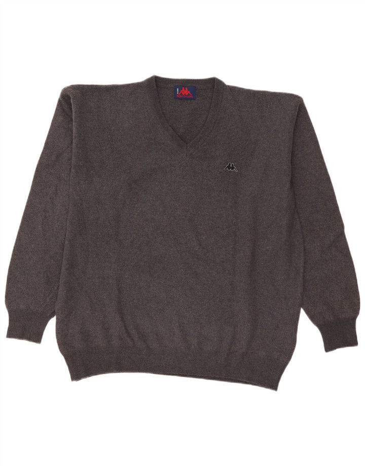 Kappa Mens V-Neck Jumper Sweater Large Grey Wool