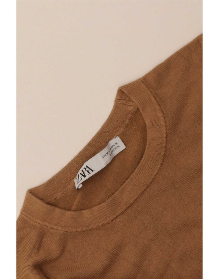 Zara Womens Crew Neck Jumper Sweater UK 12 Medium Brown