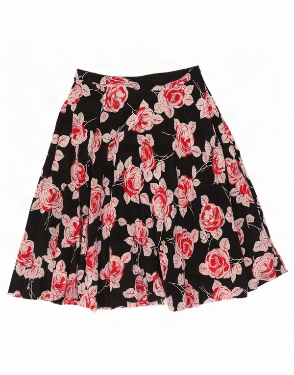 Vintage Womens Pleated Skirt W30 Medium Black Floral