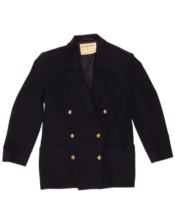 Jaeger Womens Double Breasted Blazer Jacket UK 6 XS Navy Blue New Wool