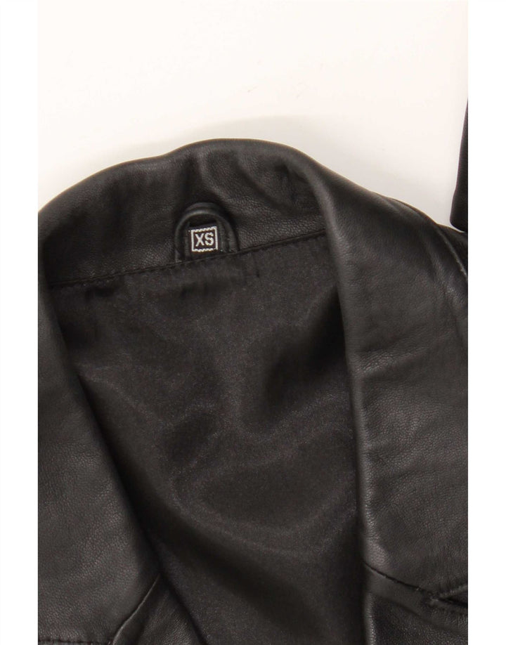 Vintage Womens 3 Button Leather Blazer Jacket UK 6 XS Black