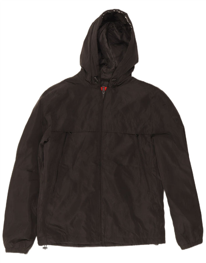 Guess Mens Hooded Rain Jacket UK 40 Large Black Polyester