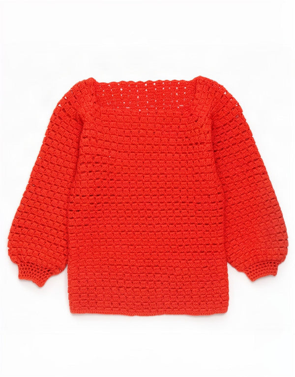 Vintage Womens See Through Boat Neck Jumper Sweater UK 12 Medium Red