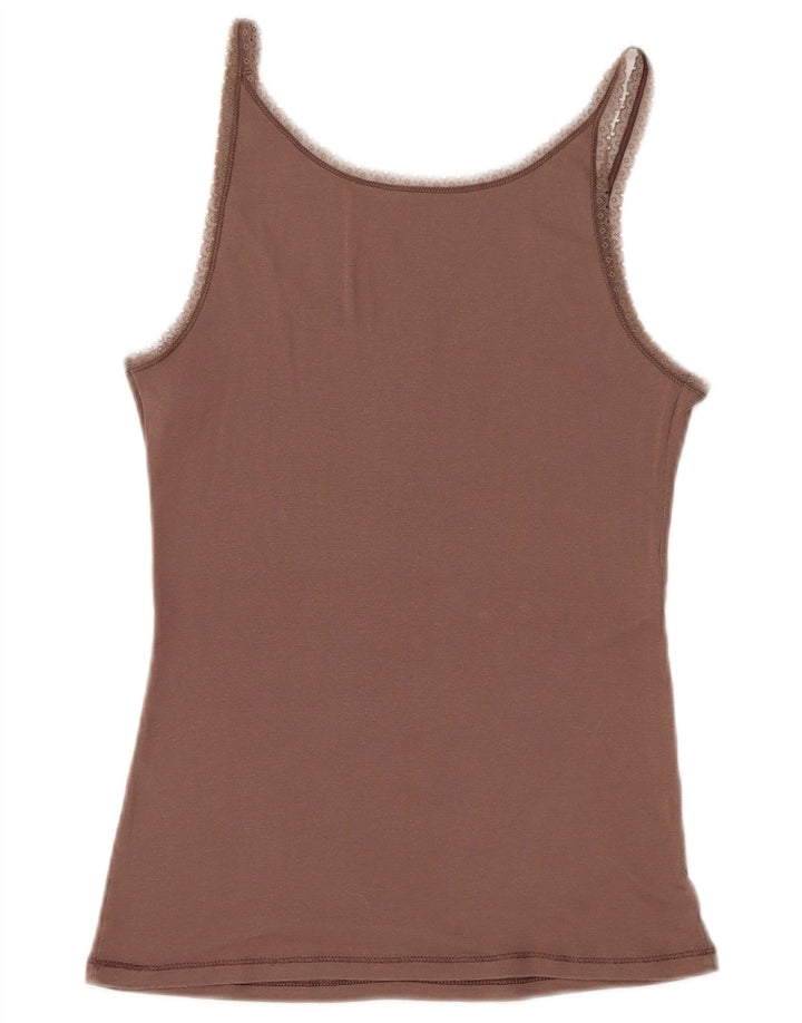 BENETTON Womens Cami Top UK 14 Large Brown Cotton