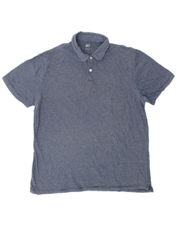 Gap Mens Polo Shirt Large Blue Striped Cotton