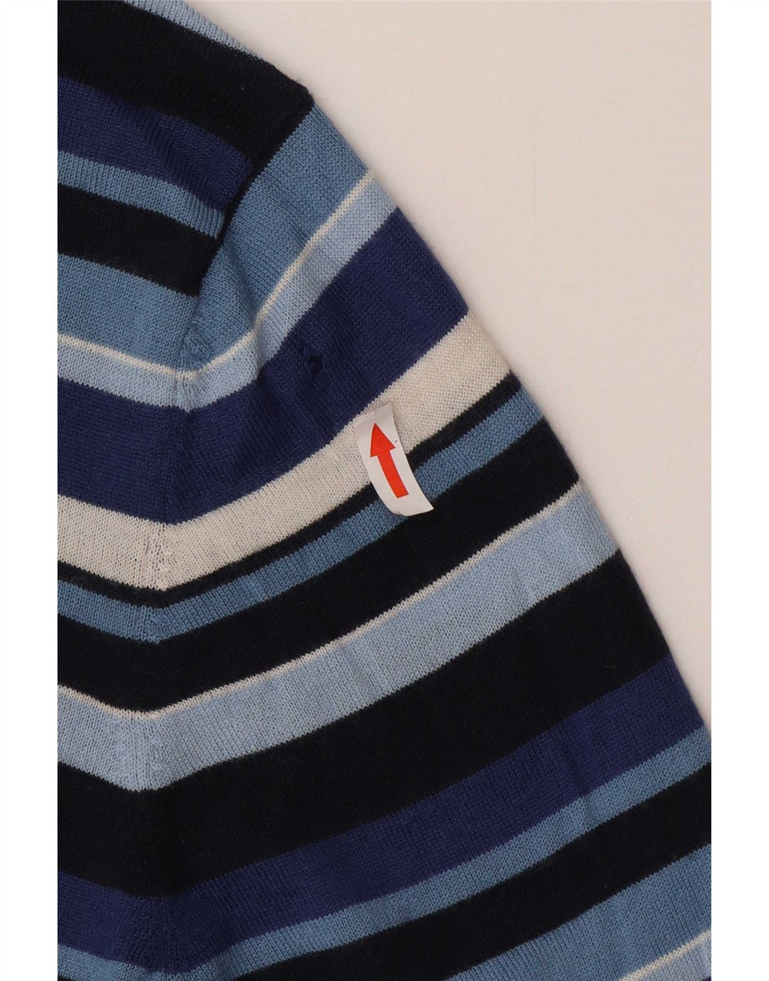 Rifle Mens V-Neck Jumper Sweater Medium Navy Blue Striped Wool