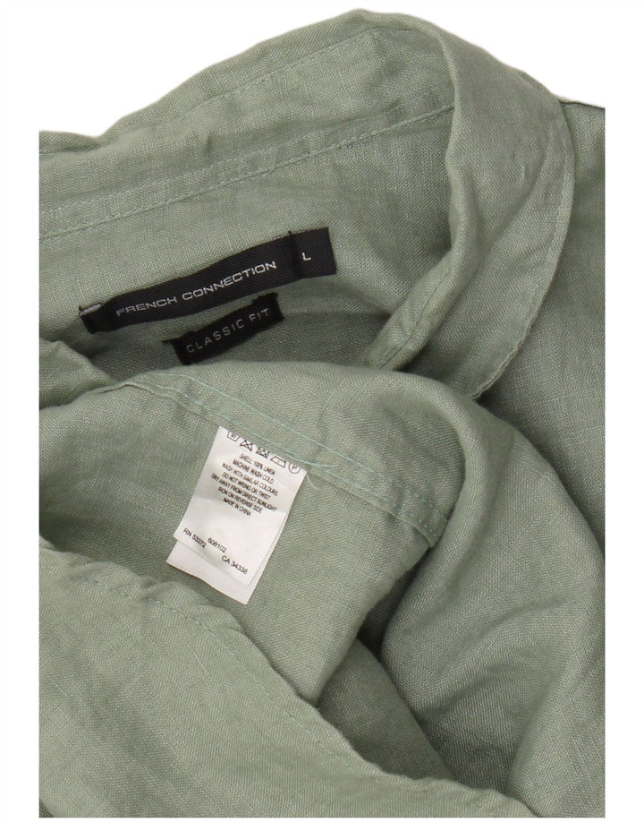 French Connection Mens Classic Fit Shirt Large Green Linen