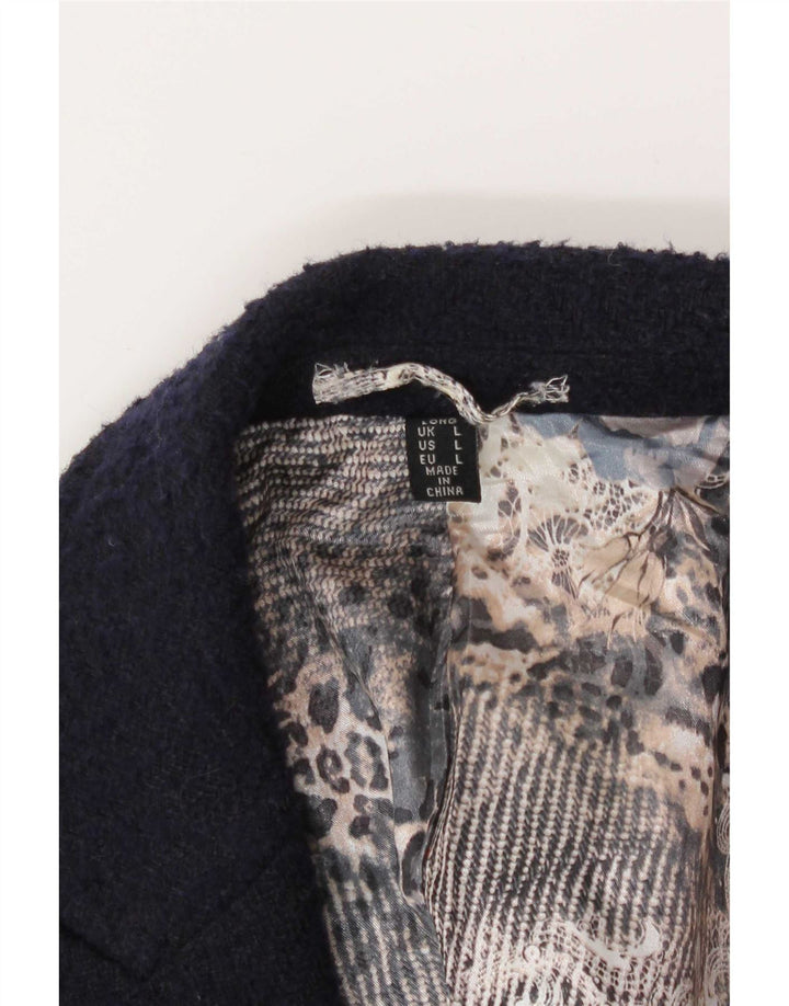 Gianni Feraud Womens Overcoat UK 14 Large Navy Blue Chevron Polyester