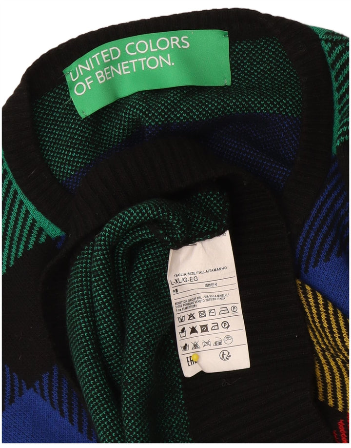 Benetton Womens Crew Neck Jumper Sweater UK 16 Large Multicoloured Check