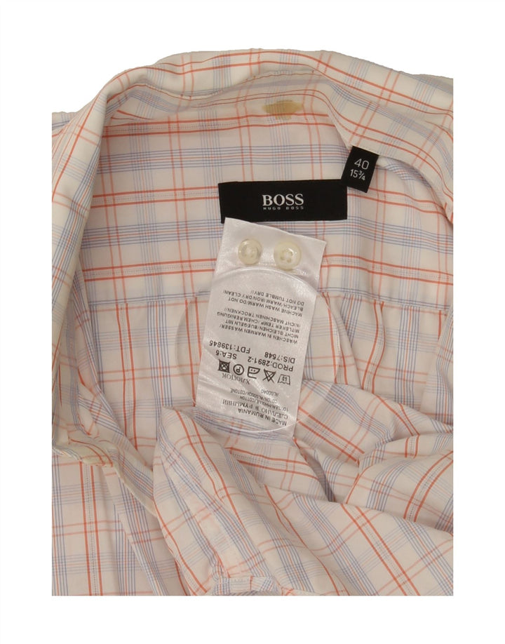 HUGO BOSS Mens Shirt Size 15 1/2 40 Medium Pink Check Cotton Vintage Hugo Boss and Second-Hand Hugo Boss from Messina Hembry 