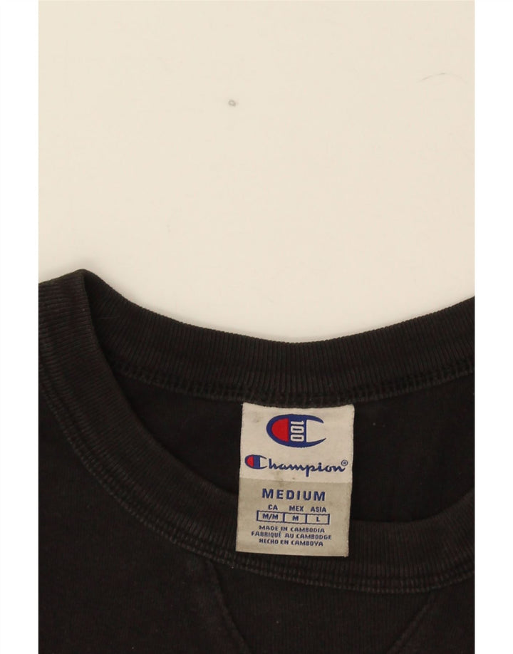 Champion Mens Graphic T-Shirt Top Medium Black Cotton