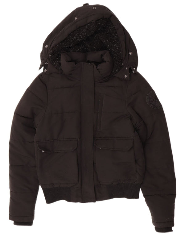 Superdry Womens Hooded Padded Jacket UK 12 Medium  Black Polyester