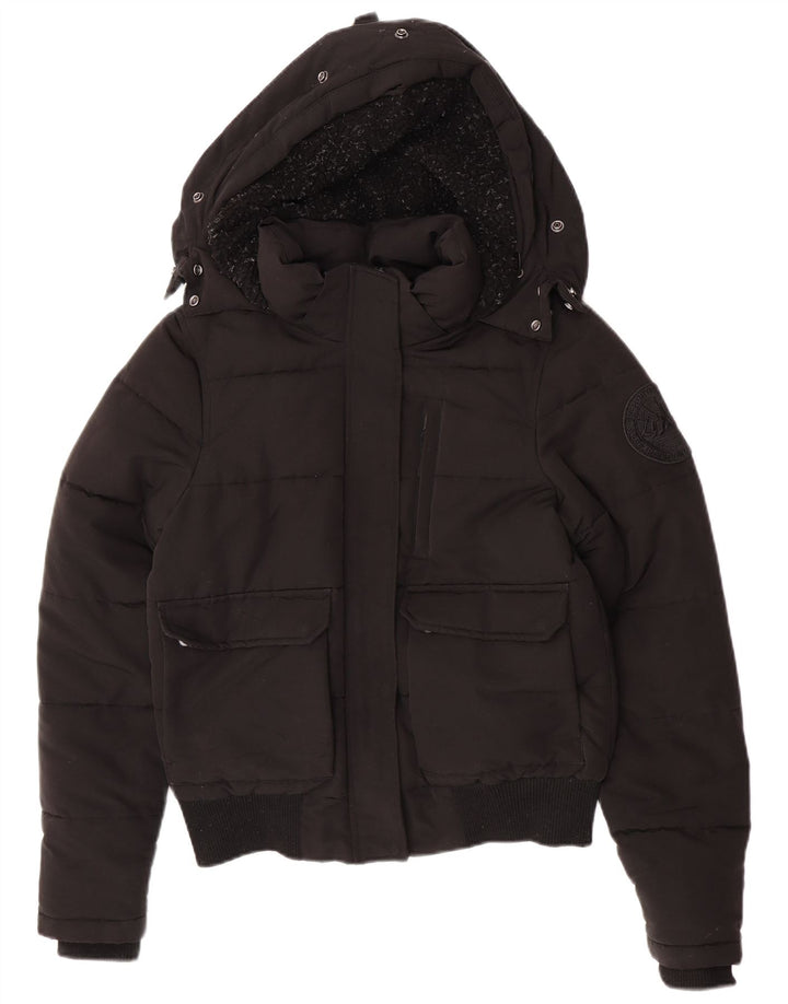Superdry Womens Hooded Padded Jacket UK 12 Medium  Black Polyester