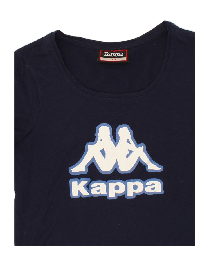 KAPPA Womens Graphic T-Shirt Top EU 36 Small Navy Blue Vintage Kappa and Second-Hand Kappa from Messina Hembry 