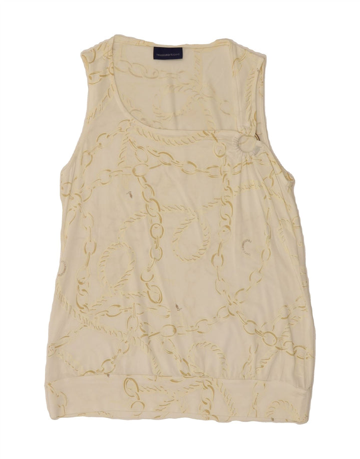 TRUSSARDI Womens Abstract Pattern Sleeveless Blouse Top UK 14 Large Beige Vintage Trussardi and Second-Hand Trussardi from Messina Hembry 