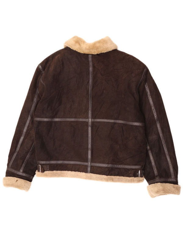 Conbipel Mens Sherpa Leather Jacket UK 40 Large Brown