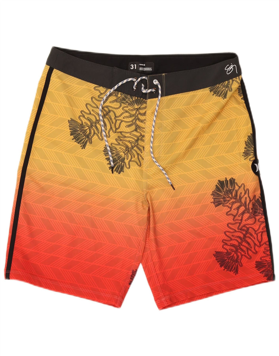 HURLEY Mens Swimming Shorts Medium Yellow Floral Polyester